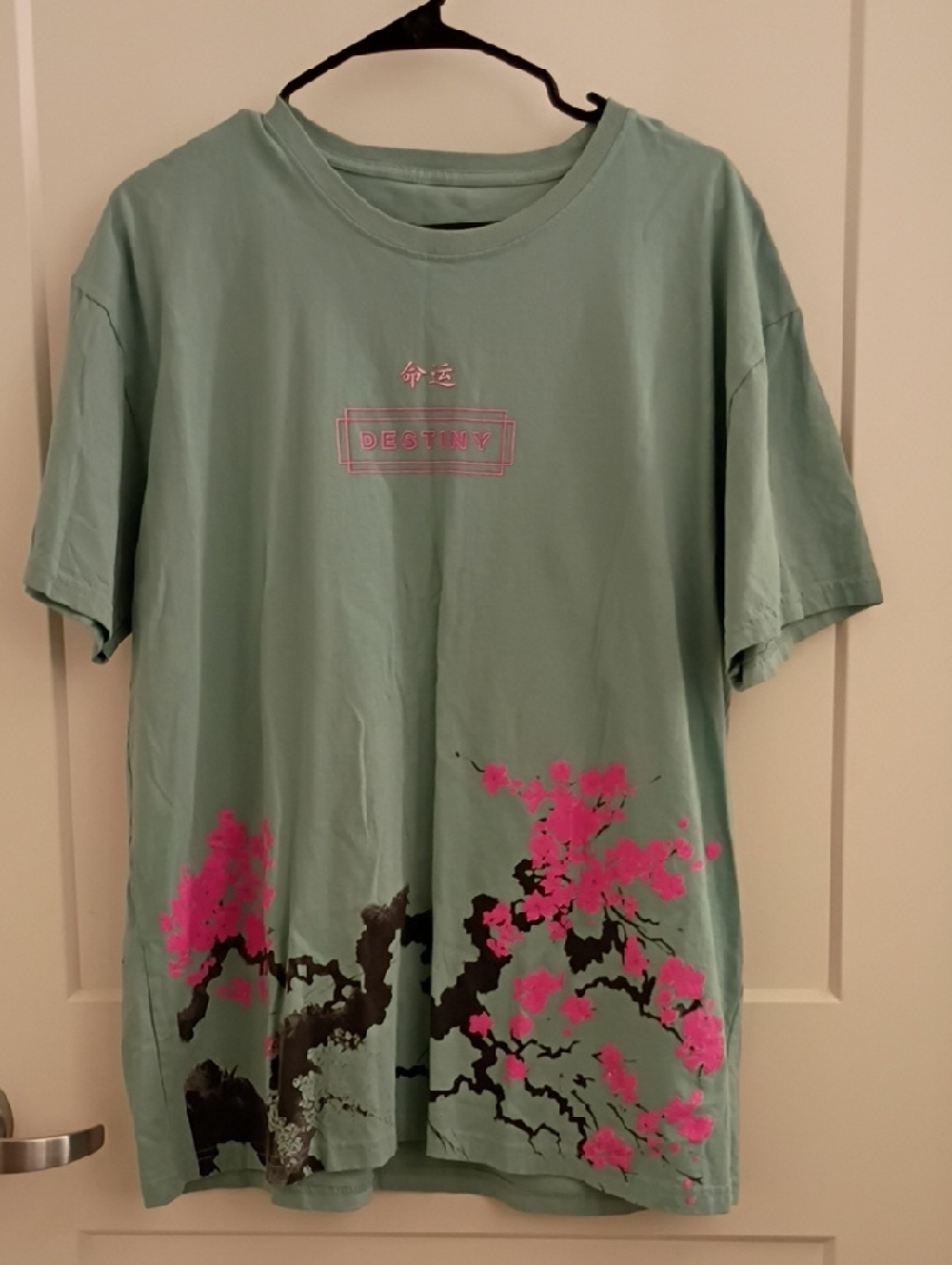 Mint Green 'Destiny' Tee with Pink Floral Print